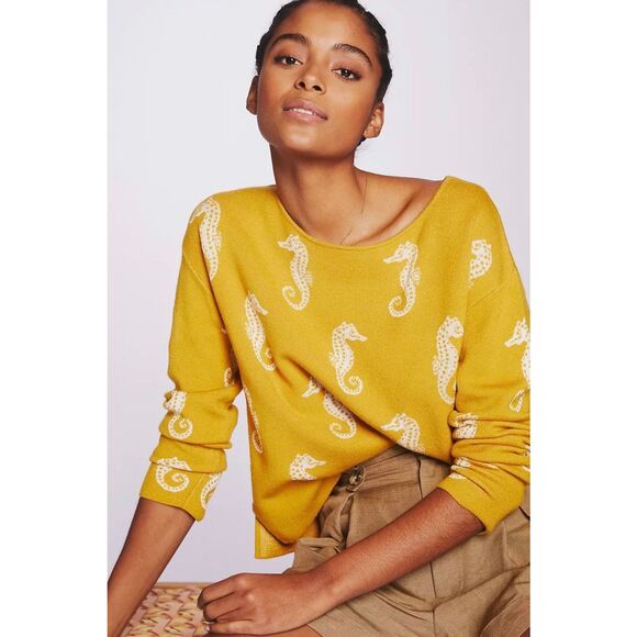 Maeve Anthropologie Seahorse Print Sweater Size L - Picture 2 of 9